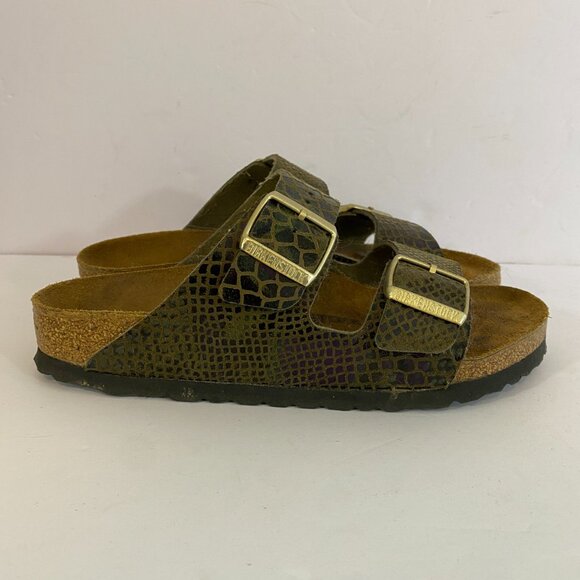 Birkenstock Arizona Green Snake Print Two Strap Slide Sandals Size 37 US 6-6.5 - Picture 2 of 7